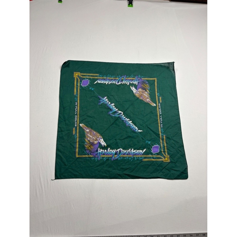 Vintage Harley Davidson Eagle Bandana Green Full Color Motorcycle Scarf